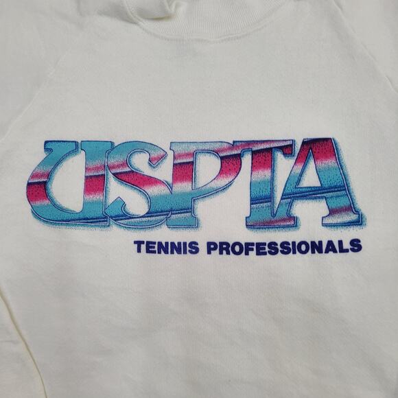 Vintage 80s USPTA Tennis Professionals Sweatshirt XS/S 17x23 USA Raglan - Picture 3 of 12